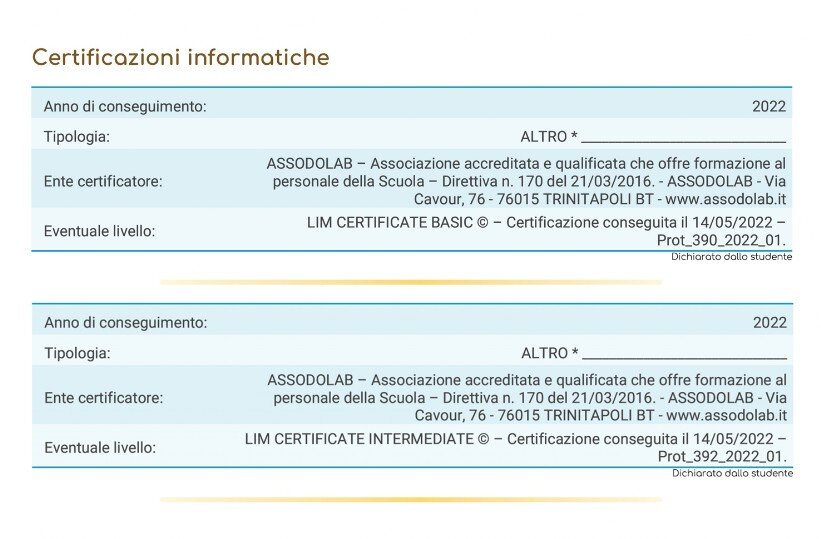 Esempio di un curriculum dello Studente 08 grande immagine